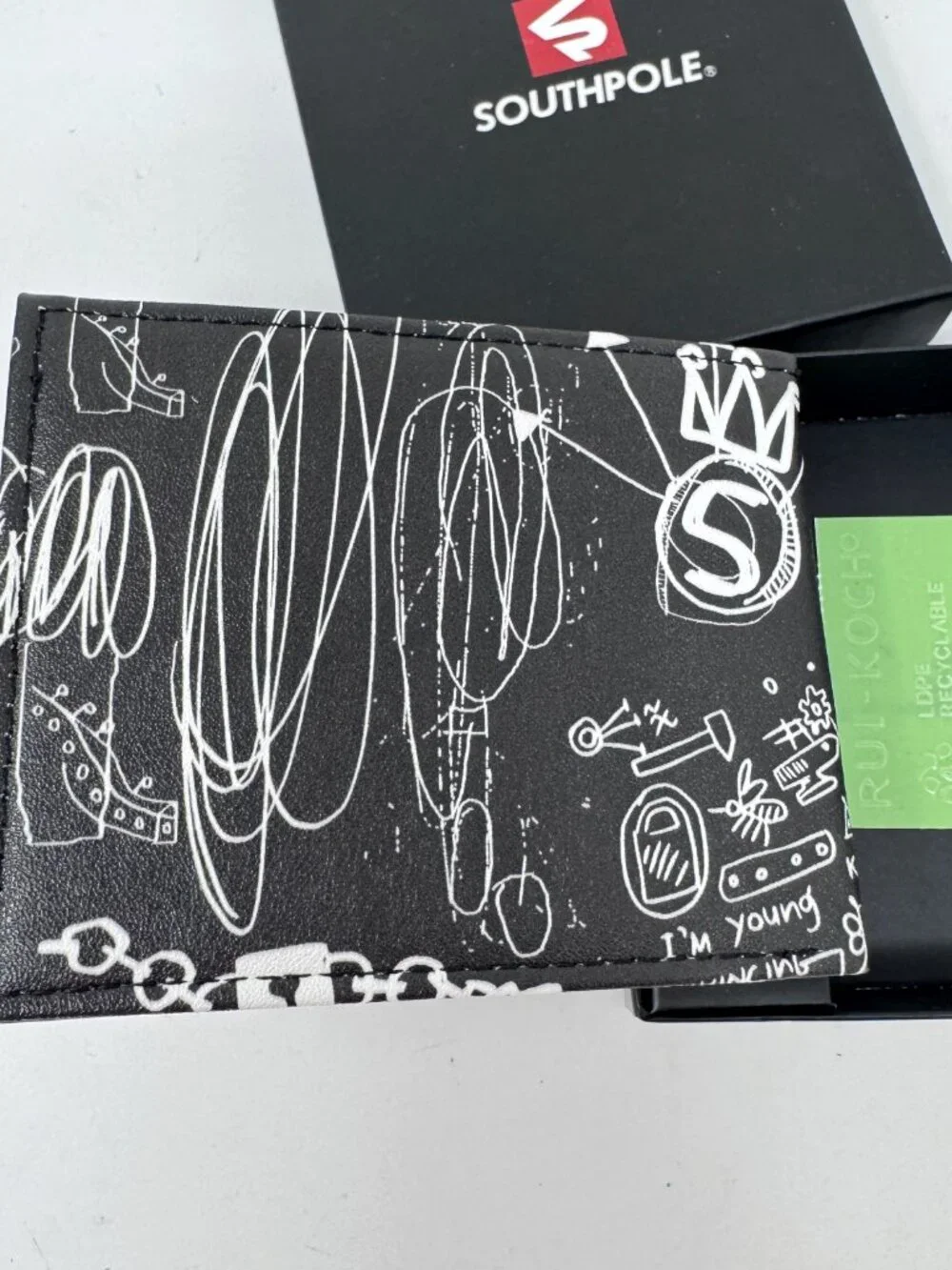 Southpole Legend Bear Graffiti Y2K Bifold Wallet Black Faux Leather  NEW
